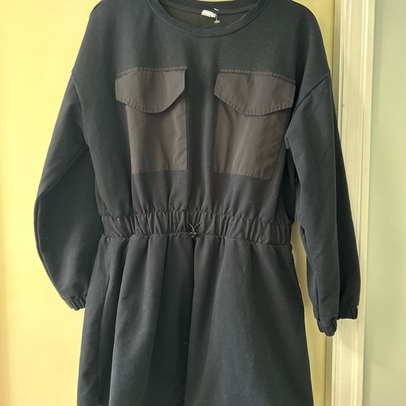 Anthropologie Daily Practice Utility Patch-Pocket Black Mini Dress Women's Med - Picture 5 of 7